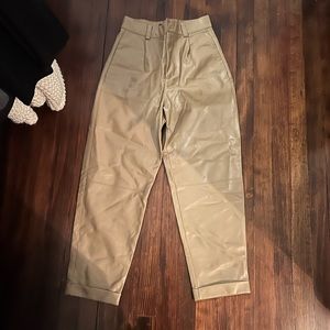 Zara tan faux leather cropped pants size small
